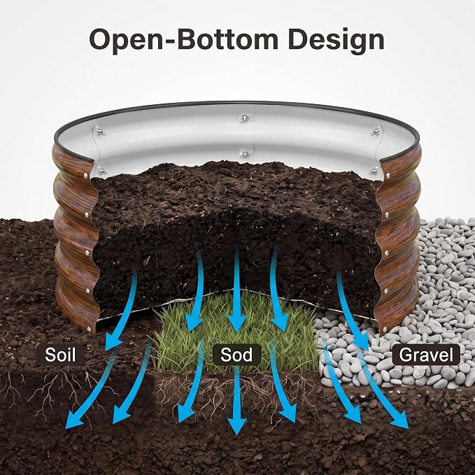SnugNiture 2x2x1ft Round Galvanized Raised Garden Bed Kit Outdoor, Metal Planter Box for Planting Plants Vegetables, Brown