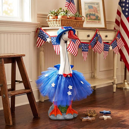 Large Porch Goose with Independence Day Outfits Decor - 20" Lifelike Porch Goose Statue Set,Indoor or Outdoor Decorative Figurine for Garden,Patio,Lawn,Entryway Accent,4th of july,Gifts for Women