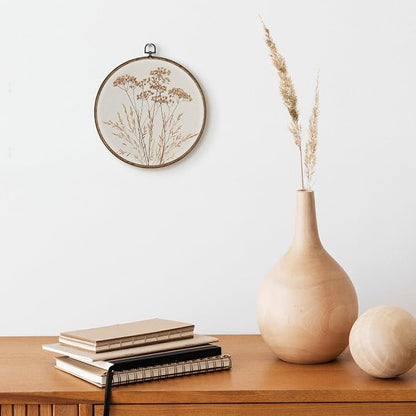 TLESKE Beige Vintage Botanical Round Wall Art Decor Framed 10x10, Boho Floral Wildflower Canvas Wall Art Prints Artwork, Fall Neutral Bohemian Wall Hanging Decor Decorations for Bedroom Living Room