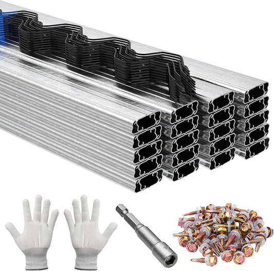 20 PCS 3.28FT Greenhouse Wiggle Spring Wire and Lock Channel Kit, Greenhouse Channel and PVC Coated Spring for Plastic Film, Netting or Cloth, Comes with Seal Tight Screws and Driver.