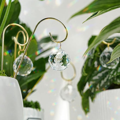 9pcs 30mm Crystal Ball Prism Suncatchers with 7.5'' Gold Trellis | For Mini Potted Plants,Miniature Garden Decorations,Fairy Garden Sun Catchers for Indoor Plants Accessories,Whimsical Decor