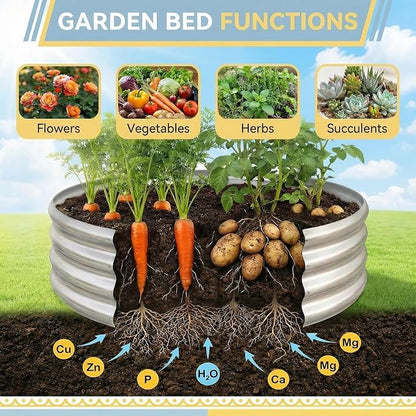 Land Guard 3×3×1ft Galvanized Raised Garden Bed Kit, Round Galvanized Planter Raised Garden Boxes Outdoor, Large Metal Raised Garden Beds for Vegetables, Silver