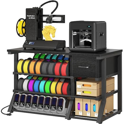 3D Printer Workstation with Power Outlet & Filament Storage, Heavy Duty 4-Tier 3D Printer Stand with Drawer, X-Bracket Stability, Large 39.4” 3D Printing Desk for Workshop, Studio, Office