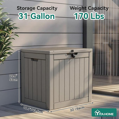 YITAHOME 30 Gallon Deck Boxes 2 Pack | Waterproof Outdoor Storage for Cushions, Tools & Pool Accessories, Resin Package Delivery for Patios, Gardens & Decks, Taupe