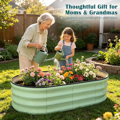 Metal Raised Garden Bed, 4 x 2 ft Extra Large Oval Galvanized Steel Raised Planter Box, Garden Bed for Vegetables Herbs Flowers Fruit, Outdoor Backyard Weather Resistant, Rustproof, Mint Green