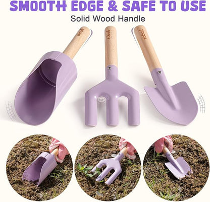 ROBUD Kid Gardening Set, Purple Wooden Garden Tool for Kid, Garden Tool Kit with Tool Storage Bag, Apron, Gloves, Montessori Toys for Kids to be Closed to Nature, WRP52