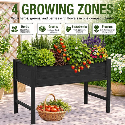 YEFU 48" Raised Garden Bed with Legs, HIPS Outdoor Garden Bed, Black | Raised Garden Bed with Legs for Patios & Decks, 30" Height, Wood-Look HIPS, Drainage, 385 lbs Support for Vegetables & Herbs