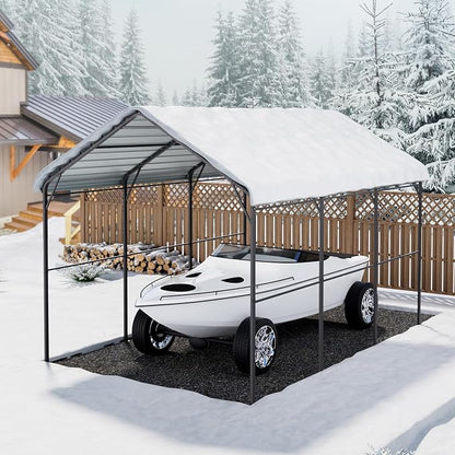 VEVOR Heavy Duty Metal Carport, 10' x 15' Outdoor Carport with Galvanized Steel Frame & Roof, Car Tent Garage Shade with Removable Sidewalls, Multi-Use Car Shelter for Pickup, Boat, Car & Tractors
