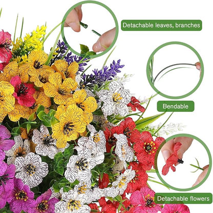 AGIRL 12 Bundles Artificial Flowers for Outdoor,No Fade Fake Plastic Flower Lavender Monkey Grass for Decoration,Faux Plants Hanging Planters Indoor Outside Garden Porch Window Box Home Wedding