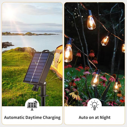 50FT Solar String Lights Outdoor Waterproof with Remote and 26 Shatterproof Edison Bulbs (1 Spare), USB Charging Solar Powered Patio LED Lights String for Outside, Garden, Backyard, Porch (Warm White)