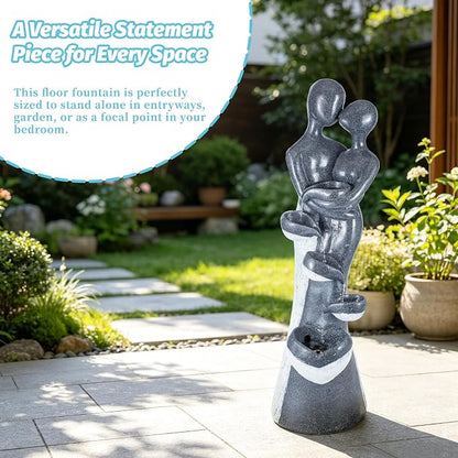 39.8" H Resin Water Fountain, Floor-Standing Waterfall Fountain with LED | Romantic Couple Embrace Garden Water Feature for Patio Backyard Deck Home Decor, Weather Resistant, Indoor & Outdoor Use