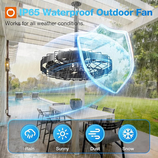 addlon 20 Inch Outdoor Ceiling Fan with Light for Patio, IP65 Waterproof Plug in Caged Hanging Fan, Remote Control, 3000-6000K Dimmable, 6 Speeds Reversible Outdoor Fan for Gazebo, Pergola, Porch