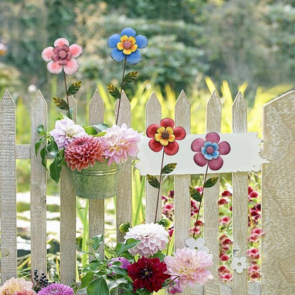 4Pcs Metal Flower Garden Stakes, 16" H Rustic Flowers Yard Stake Decorative Spring Outdoor Garden Decor Planter Flower Pot Metal Flower Stick for Patio,Lawn,Yard,Pathway (Flower)