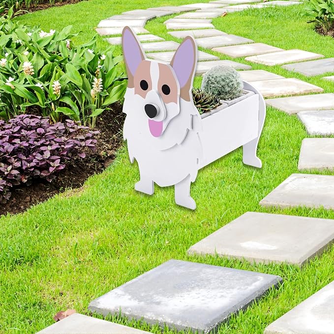 Corgi Dog Planter Pots, 9.45x 6.73 x 12.2 Inches | Dog Flower Pot, Cute Animal Shaped Plant Pot, Gifts for Women & Pet Lovers, Indoor Outdoor Garden Home Office Decor