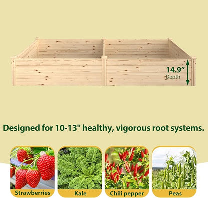 MUPATER 8x4x1.2ft Wooden Raised Garden Bed, Wood Planter Box Outdoor with Mortise & Tenon Design, 34.5 Cubic Feet Raised Beds for Gardening Herbs, Vegetables and Flowers, Natural
