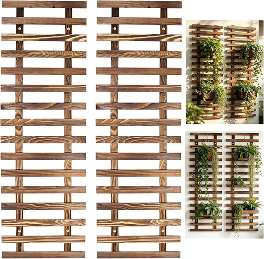 2 Pcs Wall Planter for Indoor Outdoor Plants - Wooden Wall Amounted Plant Holder for Hanging Pots, Vertical Pack Wood Garden Trellis for Climbing Plants Orchid Ivy Vine Rose Patio Home Decor, 35.43"