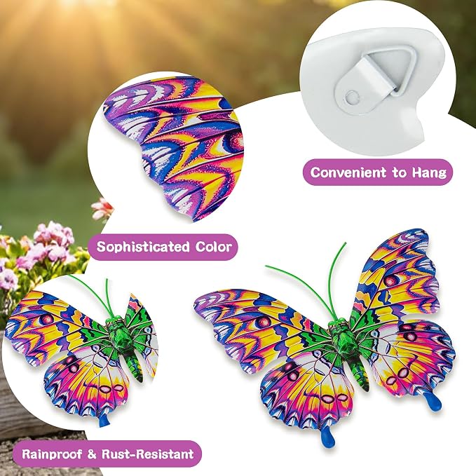 SUNREEK Metal Butterfly Wall Decor, 6 Inches Outdoor Wall Art for Fence Garden Yard Room Patio Balcony Decorations (4, Butterfly-D)