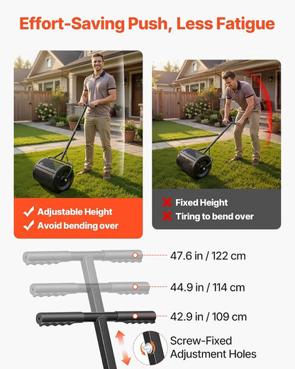 VEVOR Compost Spreader, 16.5" Wide Peat Moss Spreader with T Shaped Handle, 3 Heights Adjustable, Powder-Coated Steel Garden Peat Moss Roller, Heavy Duty Grass Seed Roller for Planting Seeding, Black