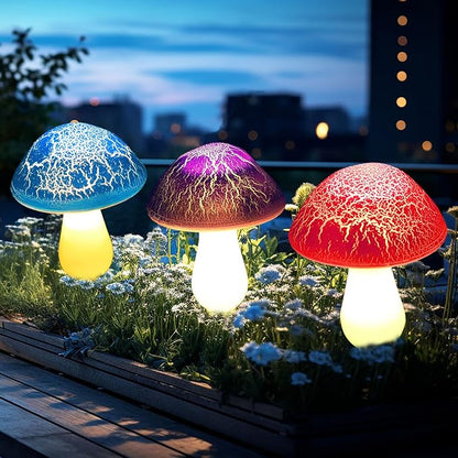 Solar Garden Decor Lights 8 Crack Mushrooms Outdoor Decor Stake Lights, Waterproof Solar Pathway Light Gardening Gifts for Garden Gnomes Backyard Flower Bed Christmas Decorations