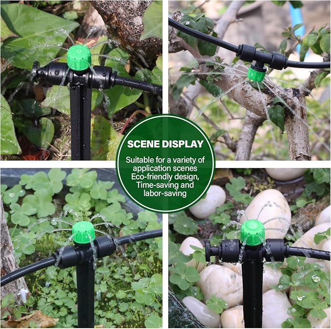 Kalolary 30Pcs Push-to-Fit Drip Irrigation Emitters for 1/4 inch Tubing, Adjustable Drip Emitter Sprayer with 8 Holes Irrigation Dripper Sprinklers with 6PCS End Plugs for Irrigation System(Green)