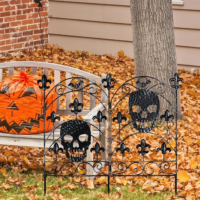 hogardeck Halloween Decorations Outdoor, Metal Fence Decorative Garden Stakes with Skull Head for Halloween Decor, Yard Signs for Halloween Outside Garden Lawn Porch Party Decorations