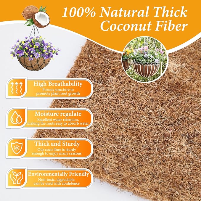 Legigo 4 Pack 8 Inch Hanging Basket Coco Liners Replacement, 100% Natural Round Coconut Coco Fiber Planter Basket Liners for Hanging Basket Flowers/Vegetables