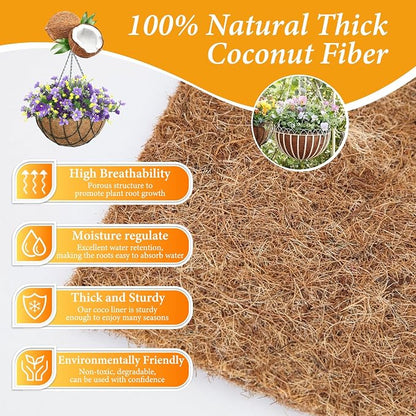 Legigo 4 Pack 8 Inch Hanging Basket Coco Liners Replacement, 100% Natural Round Coconut Coco Fiber Planter Basket Liners for Hanging Basket Flowers/Vegetables