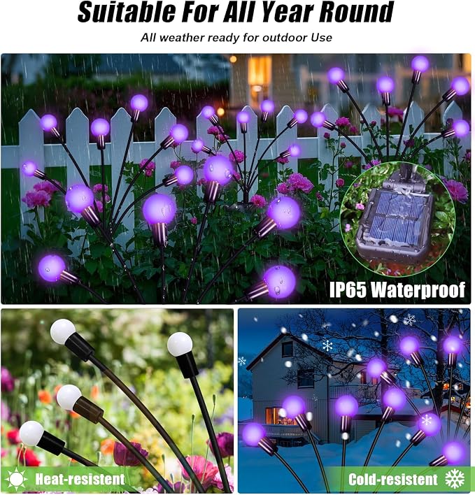 NBQQ Solar Garden Lights Outdoor, Waterproof Solar Powered Lights for Yard Pathway Patio, Swaying Lawn Decor as Gardening Gifts for Women Holiday (Purple, 6 Pack)