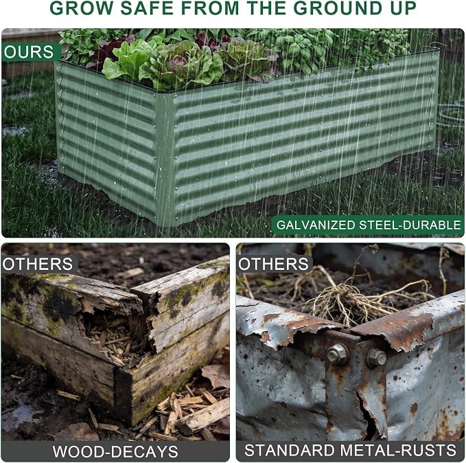 6x3x2 Ft Galvanized Steel Raised Garden Bed, Green, 1 Pack | Patented Leak-Proof, Planter Box, Metal Construction, For Veggies, Herbs & Flowers