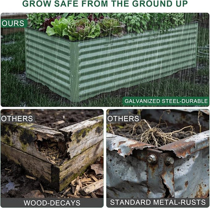 6x3x2 Ft Galvanized Steel Raised Garden Bed, Green, 1 Pack | Patented Leak-Proof, Planter Box, Metal Construction, For Veggies, Herbs & Flowers
