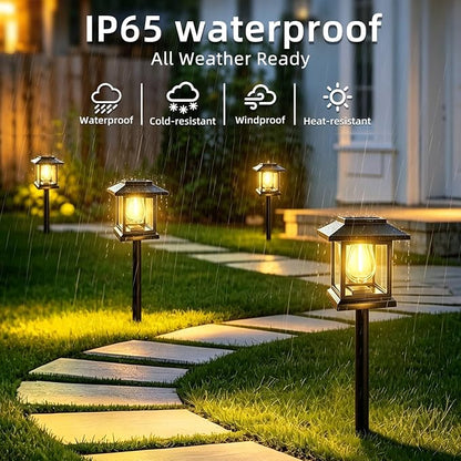 8-Pack Solar Pathway Lights - High-Efficiency Polycrystalline Panels for All-Night Glow - IP65 Waterproof Outdoor Landscape Lighting for Garden, Walkway & Driveway Security (Black)