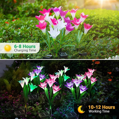 WdtPro Solar Outdoor Lights Garden Decorative 10 Pack, Waterproof Solar Garden Lights with 40 Lily Flowers, Multi-Color Changing Outdoor Solar Lights for Yard Outside Decorations