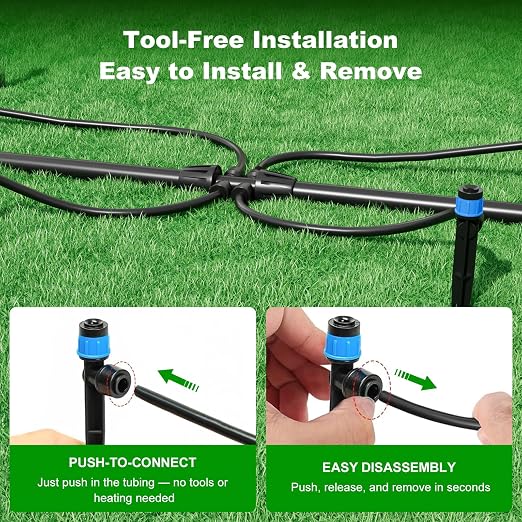 2026 Upgrade 256FT Quick-Connect Drip Irrigation System Kit with 1/4” & 1/2” Fast-Lock Tubing, Adjustable Emitters & Sprinklers for Garden & Greenhouse