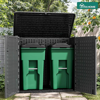 YITAHOME 30 Cu Ft Outdoor Storage Shed, Waterproof Storage Cabinet for Bike & Garden Shed, Horizontal Outdoor Storage Shed for Garage, Pool Storage, Dark Gray & Black