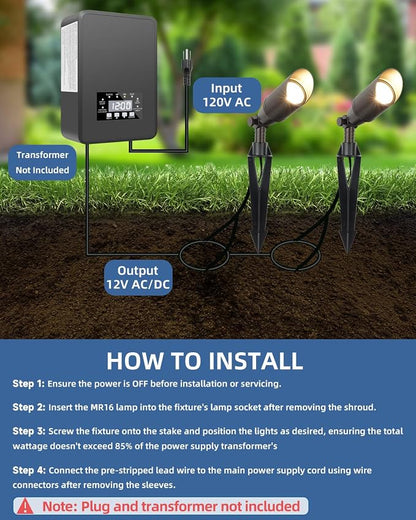 Outdoor Spot Lights for Yard 12V Wired Low Voltage Landscape Spotlights Aluminum Spot Lights with 4W MR16 LED Bulb Warm White, Waterproof Ip65 Spotlight Outdoor for Garden and Yard 2-Pack