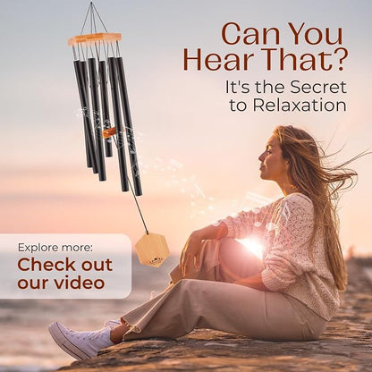 Black Wind Chimes for Outside, 29 Inch Hand Tuned G Major Pentatonic Wind Chime, Memorial Sympathy Gift for Loss of Loved One, Deep Tone Aluminum Bamboo Garden Patio Porch Decor