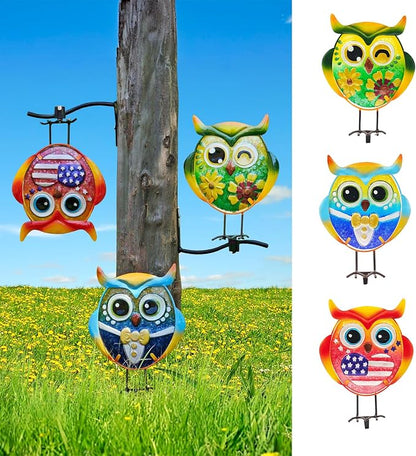 Owl Garden Decor for Outside, 3 Pack Metal & Glass Owl Yard Art, Lawn Ornaments Outdoor Decor for Porch Patio, Housewarming Birthday Gifts for Grandma Mom Women
