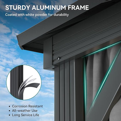 YITAHOME 12x20ft Gazebo Double Roof Hardtop Canopy Outdoor Heavy Duty w/Nettings and Curtains, Upgraded Aluminum Column Galvanized Steel Vertical Stripes Roof for Patio, Backyard, Deck, Lawns, Brown