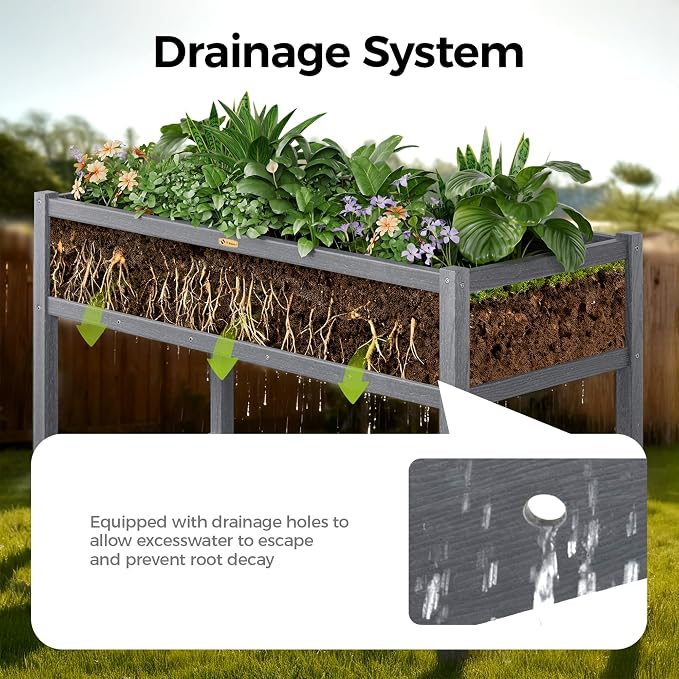 TT Nature HDPE Raised Garden Bed with Legs, 47x22x30 inch Outdoor Elevated Planter Box for Vegetables, Herbs & Flowers, Weather-Resistant Raised Garden Beds for Patio, Balcony & Backyard Gardening