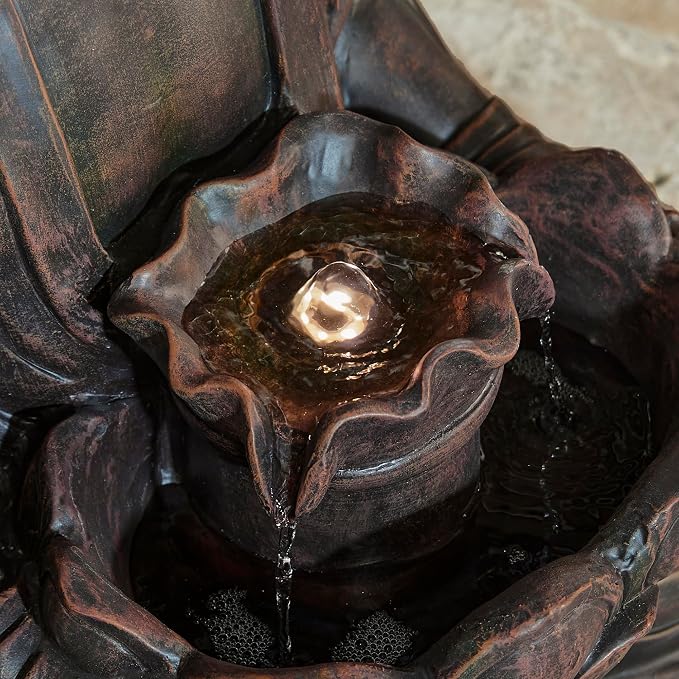 Glitzhome Zen Style Meditating Buddha Statue Fountain Polyresin Outdoor Decoration with Pump and LED Light, 23.25" H