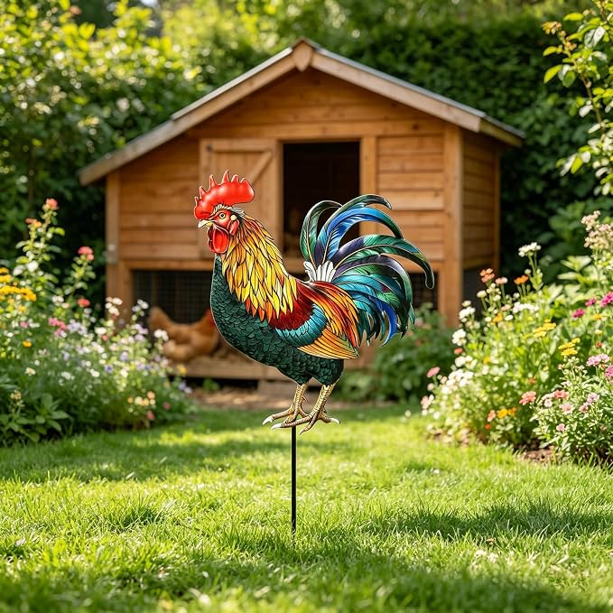 Decorative Garden Stakes with Roosters Design,Ideal for Chicken Lovers for Yard Art, Outside, Patio, Outdoor Decor, Garden Decorations, Lawn Ornaments