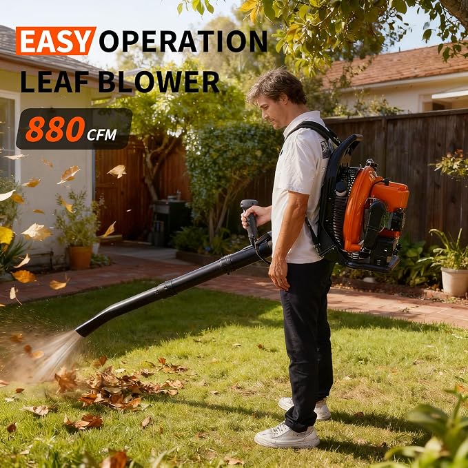 66 CC Backpack Leaf Blower, 880 CFM & 320 MPH | 4-HP 2-Cycle Gas Powered Leaf Blower, for Heavy Duty Lawn Care, Wet Leaf & Debris Clean