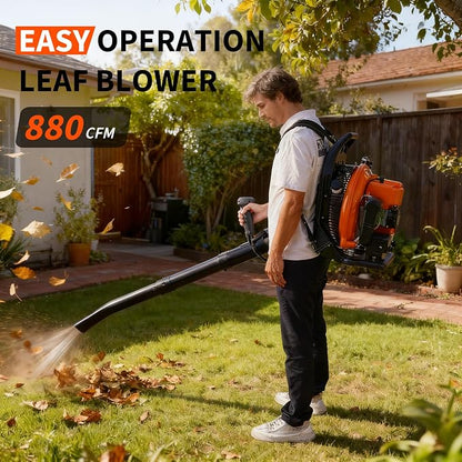 66 CC Backpack Leaf Blower, 880 CFM & 320 MPH | 4-HP 2-Cycle Gas Powered Leaf Blower, for Heavy Duty Lawn Care, Wet Leaf & Debris Clean