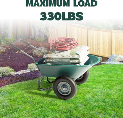 Idzo 2-Wheel Heavy-Duty Wheelbarrow Cart, 330 lb Capacity, Ergonomic Padded Handle and 14 Inch Pneumatic Tires for Maximum Stability, Ideal Wagon for Moving Soil, Shrubs, Plants, Easy Assembly