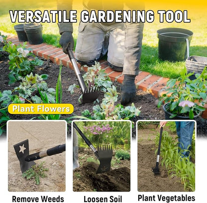 Weed Puller Tool with Long Handle 68", 2-in-1 Manual Weeds Remover, Heavy Duty Weed Rake and Garden Hoe Combo, Stand Up Weeder Uprooting Weeding Pull Tool for Garden Yard Lawn Patio
