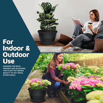 10-Inch Whiskey Barrel Planters Outdoor Pack of 25 - Durable Plastic Plant Pots for Indoor & Outdoor Use with Drainage & Saucer, Lightweight Rustic Barrel Planters for Flowers, Herbs & Small Plants