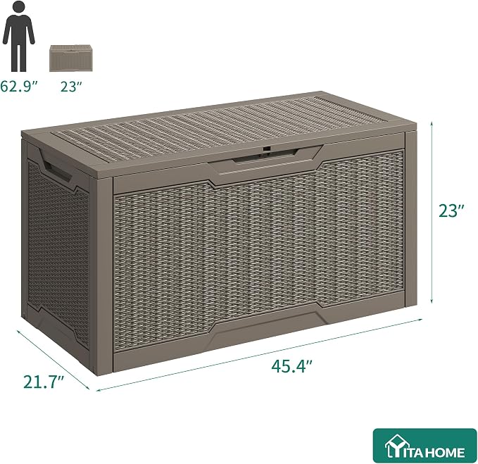YITAHOME 100 Gallon Large Resin Deck Box Outdoor Storage Boxes for Patio | Outdoor Cushions, Garden Tools and Pool Supplies-Waterproof,Lockable (Taupe)