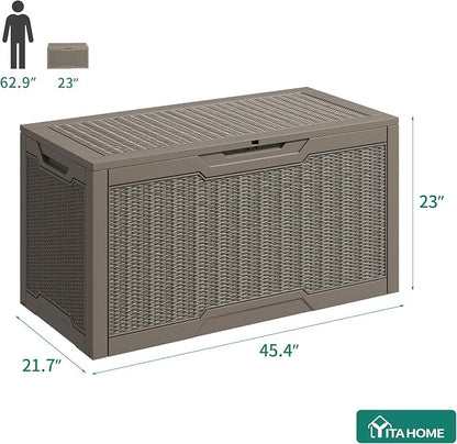 YITAHOME 100 Gallon Large Resin Deck Box Outdoor Storage Boxes for Patio | Outdoor Cushions, Garden Tools and Pool Supplies-Waterproof,Lockable (Taupe)
