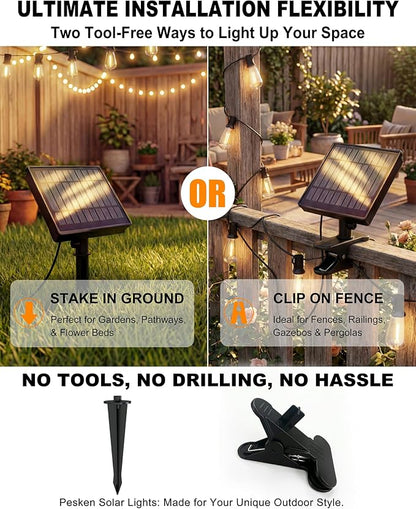 Outdoor String Lights Solar Powered, 108FT Dimmable Solar Patio Lights with Remote & 31 ST38 LED Shatterproof Bulbs, IP65 Waterproof, Dusk to Dawn Outdoor Lights for Backyard, Balcony, Party