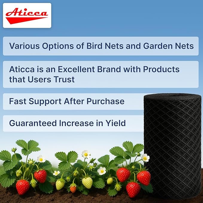 ATICCA Heavy Duty Bird Netting for Garden Protection & Fruit Trees, 13x40 Ft with 10 Stakes – Black Anti-Bird Net for Poultry, Deer, & Squirrel Protection, Durable Mesh for Garden and Yard Use